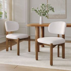 Beige Upholstered Mid-Century Walnut Finished Frame Dining Chairs (Set of 2)