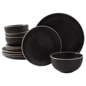 Gibson Home Rockaway 12 Piece Stoneware Dinnerware Set in Black