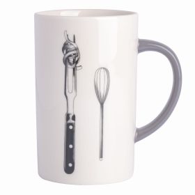 Babish 15 Ounce Tall Fine Ceramic Fork and Whisk Mug in White