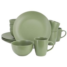 Gibson Home Everyday Plus 12 Piece Round Stoneware Dinnerware Set in Green
