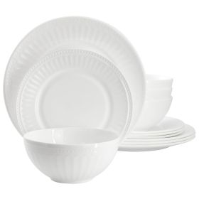Ultra by Gibson Swanton Arch 12 Piece Break-Resistant Opal Glass Dinnerware Set in White
