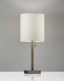 22" Antiqued Brass Metal Cylinder Table Lamp With Off White Drum Shade