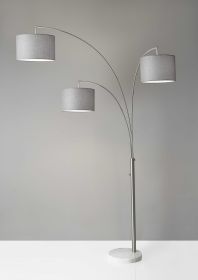 74" White Three Light Adjustable Led Tree Floor Lamp With Gray Drum Shade