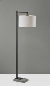 61" Grey And Black Arc Floor Lamp With White Fabric Drum Shade