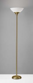 Shiny Antiqued Brass Metal Torchiere Floor Lamp