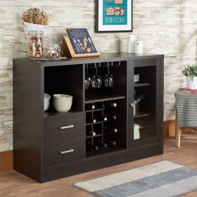 47" Espresso Solid Wood Frame With Five Shelves And Two Drawers