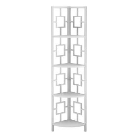 62" White Metal Corner Bookcase