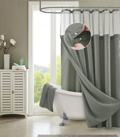 Gray Sheer and Grid Shower Curtain and Liner Set