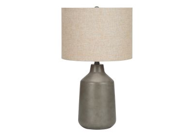 24" Gray Concrete Urn Table Lamp With Beige Drum Shade