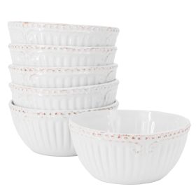 Modern Southern Home Capri 6 Piece 6 Inch Stoneware Embossed Cereal Bowl Set in White