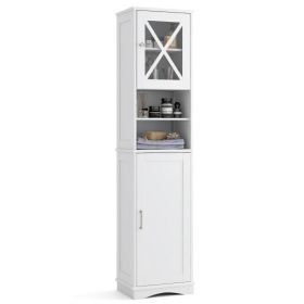 67 Inch Tall Bathroom Cabinet Freestanding Storage Cabinet with 5 Adjustable Shelves-White