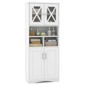 Tall Bathroom Cabinet Large Floor Storage Cabinet with Acrylic Doors and 3 Cubes-White