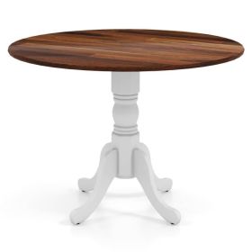 Solid Wood Round 39-inch Kitchen Dining Table with White Legs and Brown Top