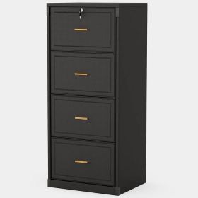 Vertical File Cabinet in Black Wood Finish with 4 Lockable Storage Drawers