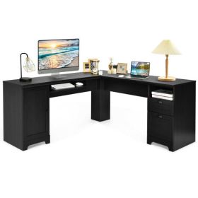 66 Inch L-Shaped Writing Study Workstation Computer Desk with Drawers-Black