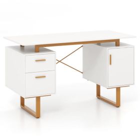 51 Inch Computer Desk with Floating Desktop and Dual Drawers-White