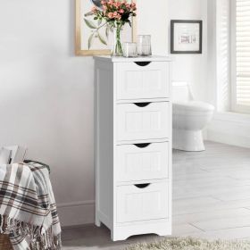 Modern Farmhouse 4-Drawer Bathroom Linen Floor Cabinet in White Wood Finish
