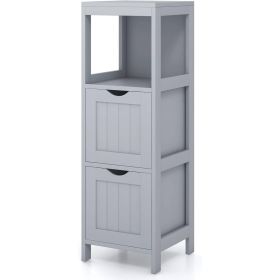Modern Farmhouse 2-Drawer Bathroom Floor Cabinet with Shelf in Grey Wood Finish