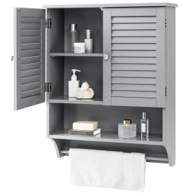 Grey Wall-Mounted Bathroom Medicine Cabinet with Louver Doors and Towel Bar
