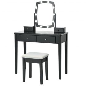 Vanity Table Set with Lighted Mirror for Bedroom and Dressing Room-Black