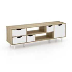 TV Stand for TVs up to 55" Television CabinetÂ w/ 4 Drawers & 2 Open Shelves-Oak