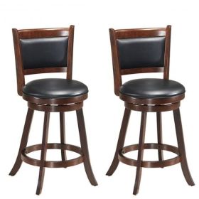 2 Pieces 24 Inches Swivel Counter Stool Dining Chair Upholstered Seat-Black