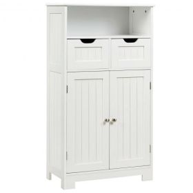 Bathroom Wooden Side Cabinet  with 2 Drawers and 2 Doors-Gray