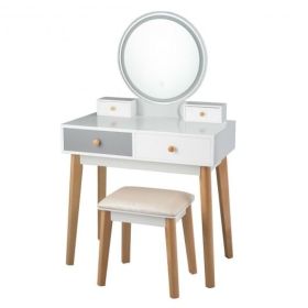 Makeup Dressing Table with 4 Drawers and Lighted Mirror