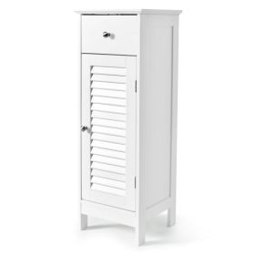 Woodern Bathroom Floor Storage Cabinet with Drawer and Shutter Door-White