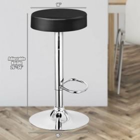 Set of 2 Adjustable Round PU Leather Swivel Barstool with Chrome Footrest-White