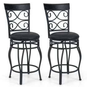 Set of 2 26 Inch Bar Stool with Backrest and Footrest-Black