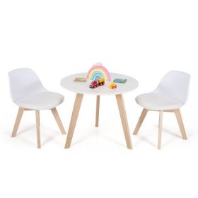 Modern Kids Activity Play Table and 2 Chairs Set with Beech Leg Cushion-White