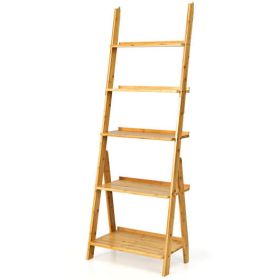 5-Tier Bamboo Ladder Shelf for Home Use-Brown