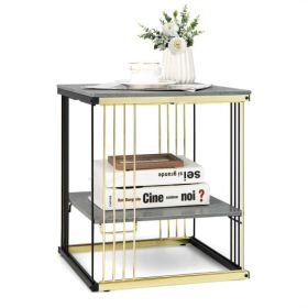 2-Tier Metal Side End Table with Removable Shelf-Gray