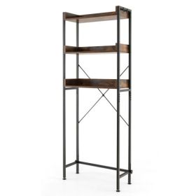 Over The Toilet Storage Rack with Hooks and Adjustable Bottom Bar-Rustic Brown