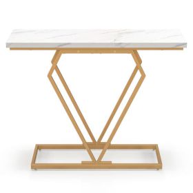 Gold Console Table with Diamond Shape Geometric Frame-White