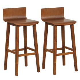 29 Inch Wood Bar Stools Set of 2 with Solid Back and Seat-Walnut