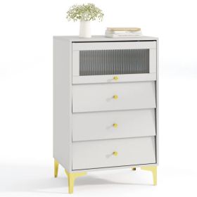 Modern Storage Cabinet with Flip Up Fluted Glass Door and Pull-out Drawers-Gray