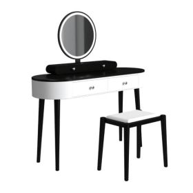 Makeup Vanity Table Set with LED Mirror and 3 Spacious Drawers-White and Black
