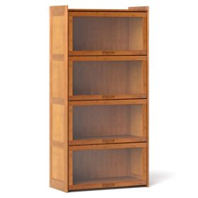 4-Tier Bamboo Bookcase with Doors for Study Room Living Room-Brown