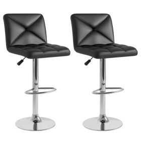 PU Leather Upholstered Bar Stools Set of 2 with Back and Adjustable Height-Black