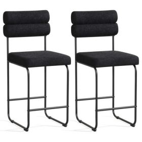26 Inch Counter Height Bar Stools Set of 2 with Metal Frame and Footrest-Black