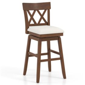 30 Inch Bar Stool with Contoured Backrest and Swivel Padded Seat-Beige