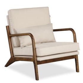 Modern Accent Chair with Rubber Wood Armrests and Removable Back-Beige