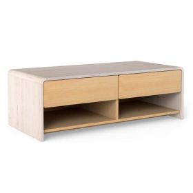 Home Coffee Table with 2 Drawers and 2 Storage Shelf-White & Natural