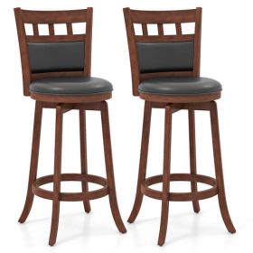 Wood Swivel Bar Stools Set of 2 with Faux Leather Upholstered Seat and Back-Brown
