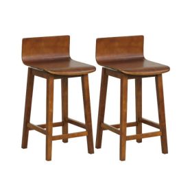 24.5 Inch Swivel Wooden Bar Stools Set of 2 with Rubber Wood Legs and Low Back-Walnut