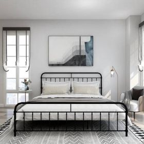 King size Black Metal Platform Bed Frame with Rounded Headboard Footboard