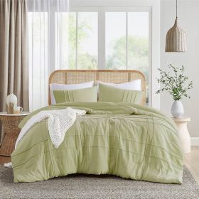 Twin/Twin XL Microfiber Pleated Lightweight Soft Comforter Set in Sage Green