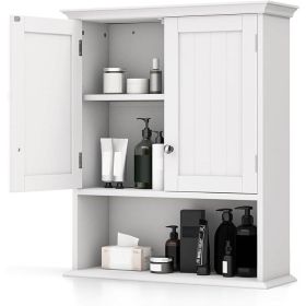 Wall Mounted Bathroom Medicine Cabinet with Open Storage Shelf in White